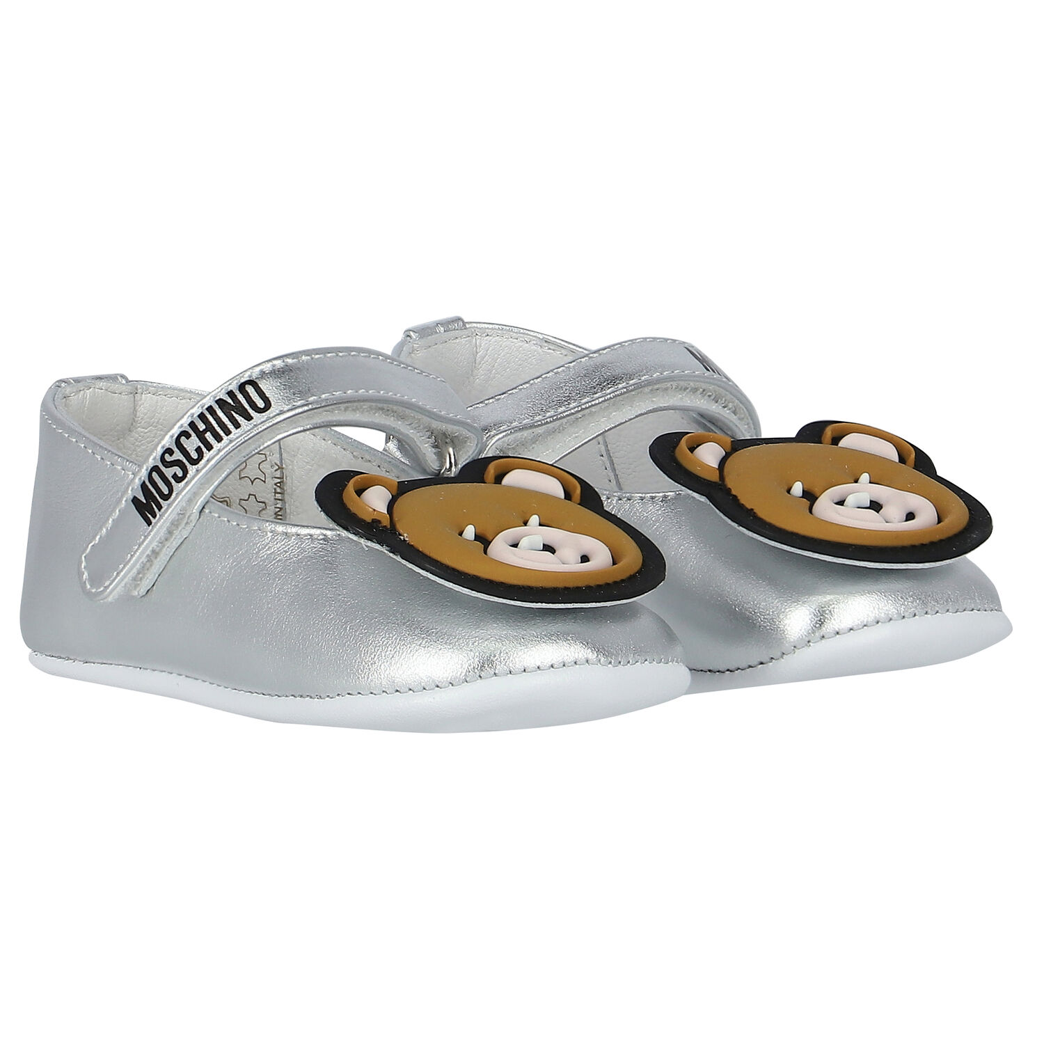 Baby Girls Silver Teddy Bear Pre Walker Shoes, 2, hi-res